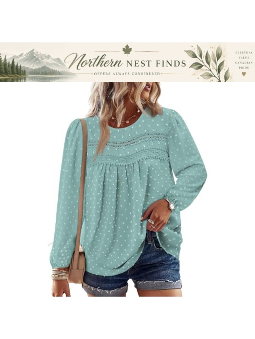 Boho Chiffon Blouse Lace Hem Long Sleeve Tunic Top for Leggings